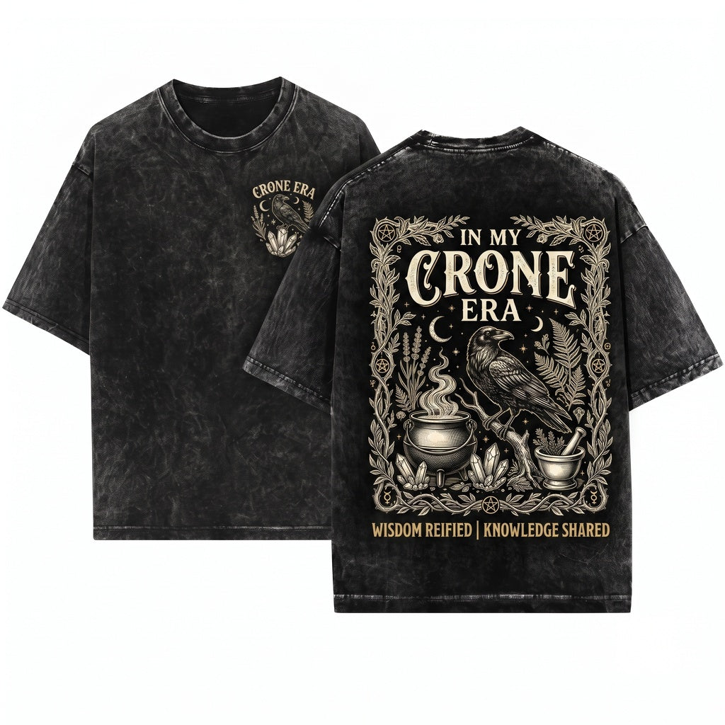 In My Crone Era Witchy Raven Cauldron Goth Graphic Halloween Pagan Unisex Wash T-Shirt