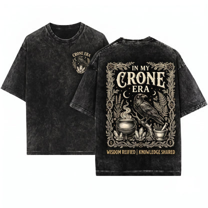 In My Crone Era Witchy Raven Cauldron Goth Graphic Halloween Pagan Unisex Wash T-Shirt