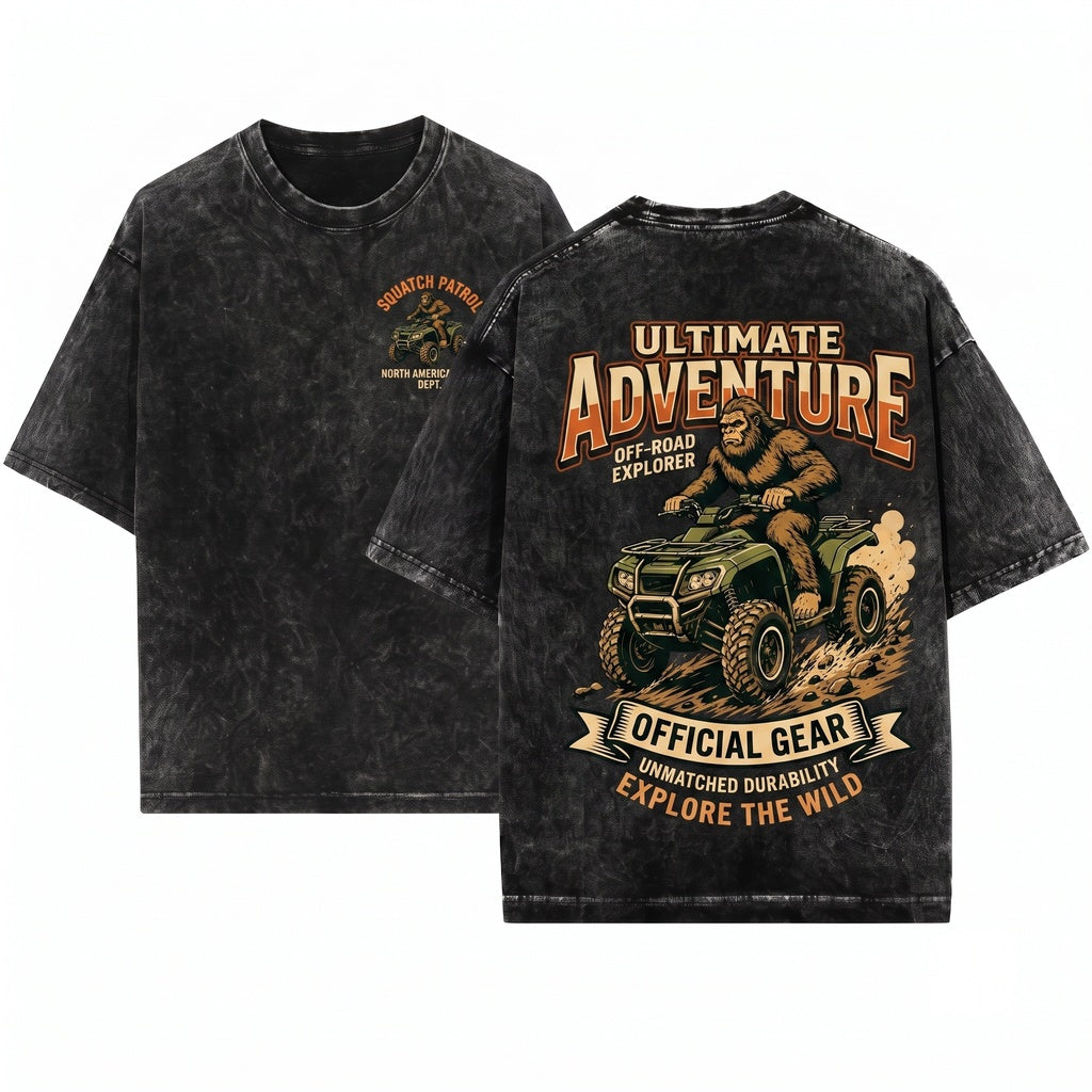 Funny Bigfoot Sasquatch ATV Quad Offroad Cryptid Rider Gift Unisex Wash T-Shirt