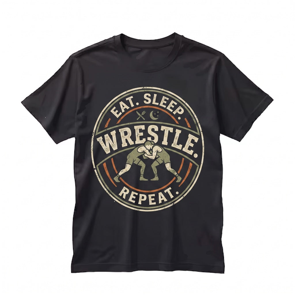 Eat Sleep Wrestle Repeat Funny Grappler Mat Life Training Athlete Gym Match Sport Fan Gift Unisex TShirt