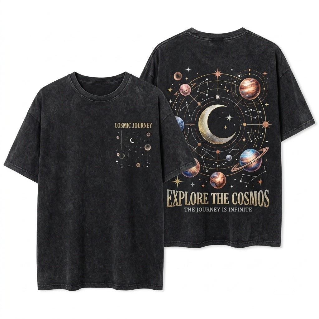 Celestial Moon Phase Astronomy Graphic Unisex Wash T-Shirt