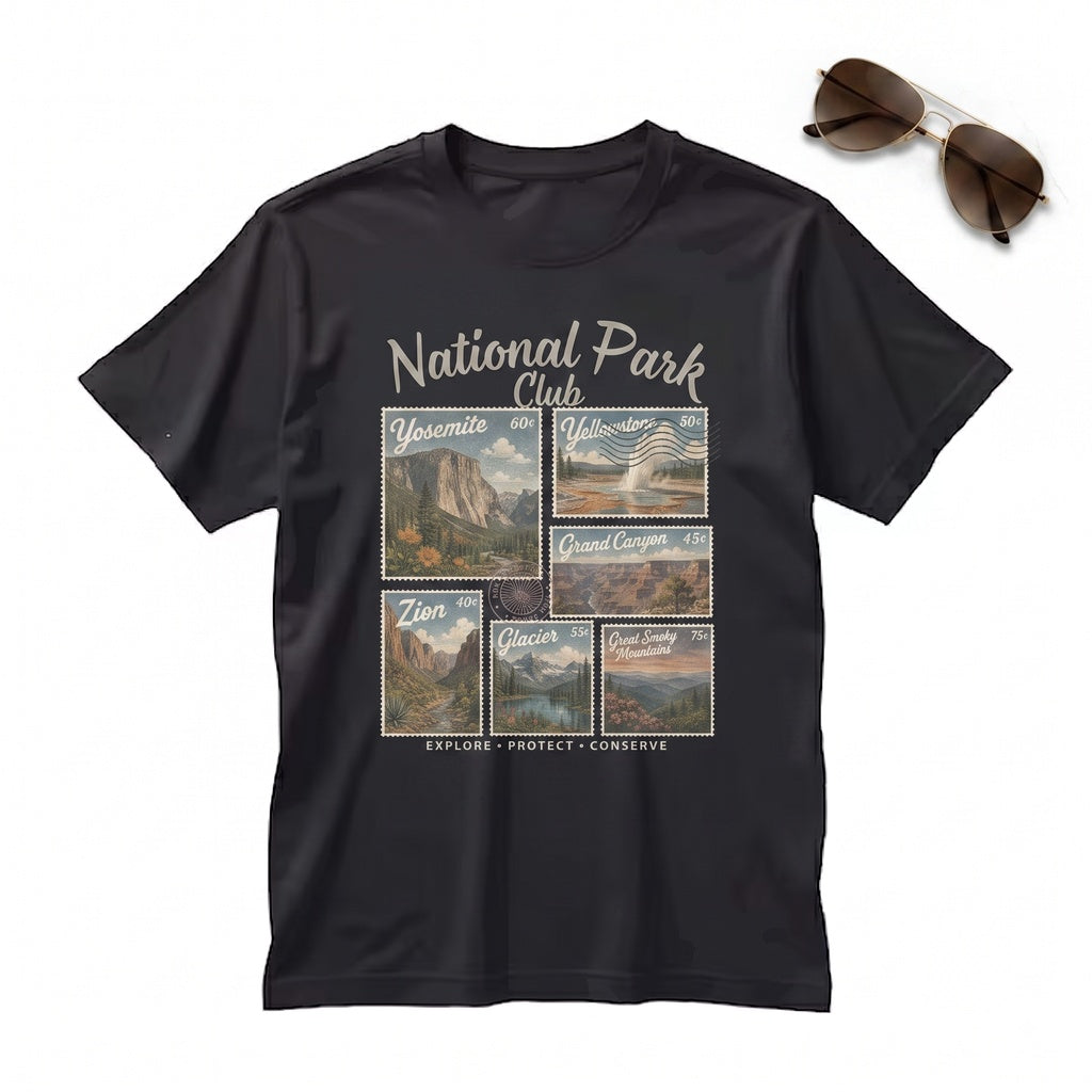 Vintage National Park Club Yosemite Yellowstone Glacier Zion Outdoor Hiking Trail Graphic Unisex TShirt