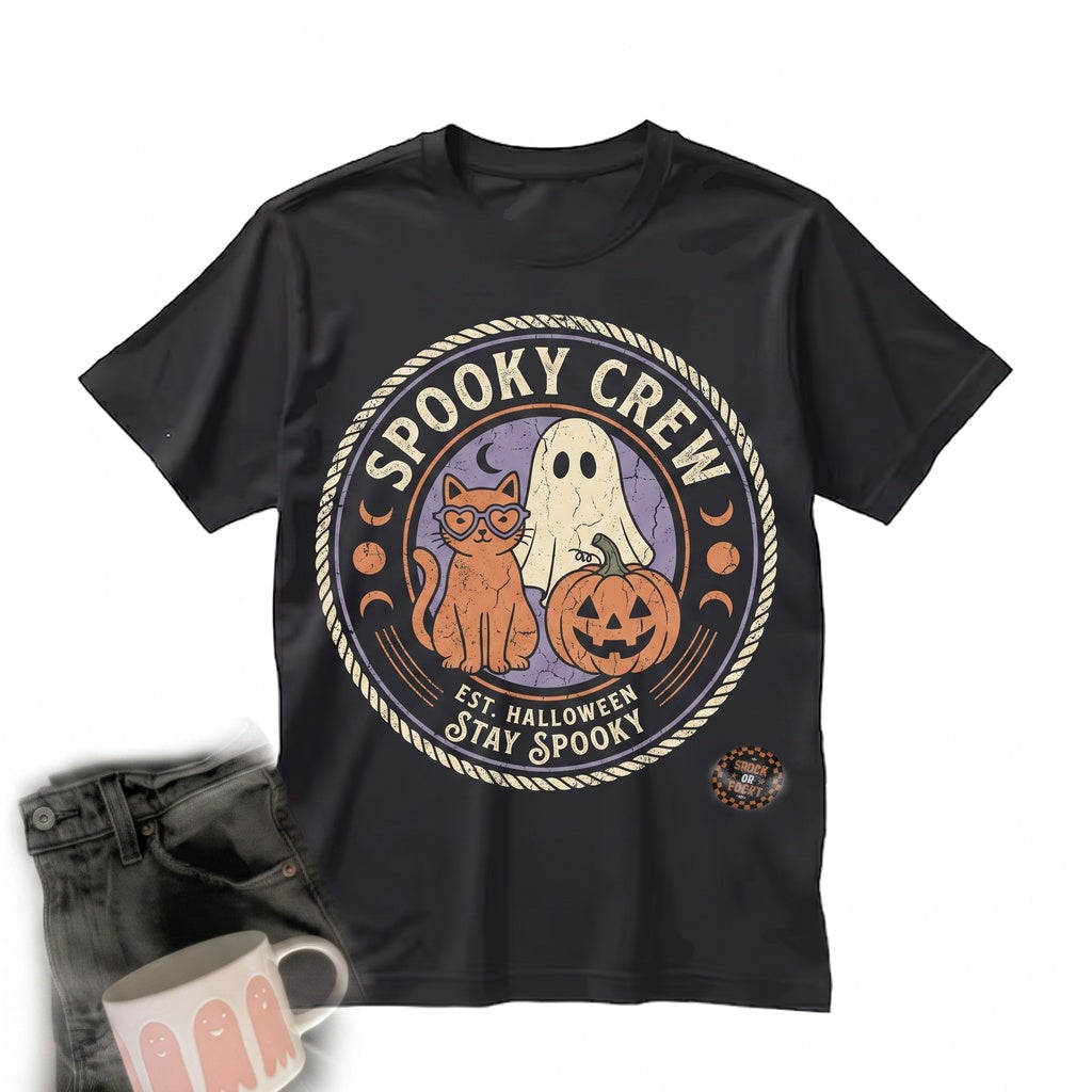 Vintage Spooky Ghost Pumpkin Graphic, Cozy Witchy Haunted Autumn Halloween Seasonal Gift Unisex TShirt