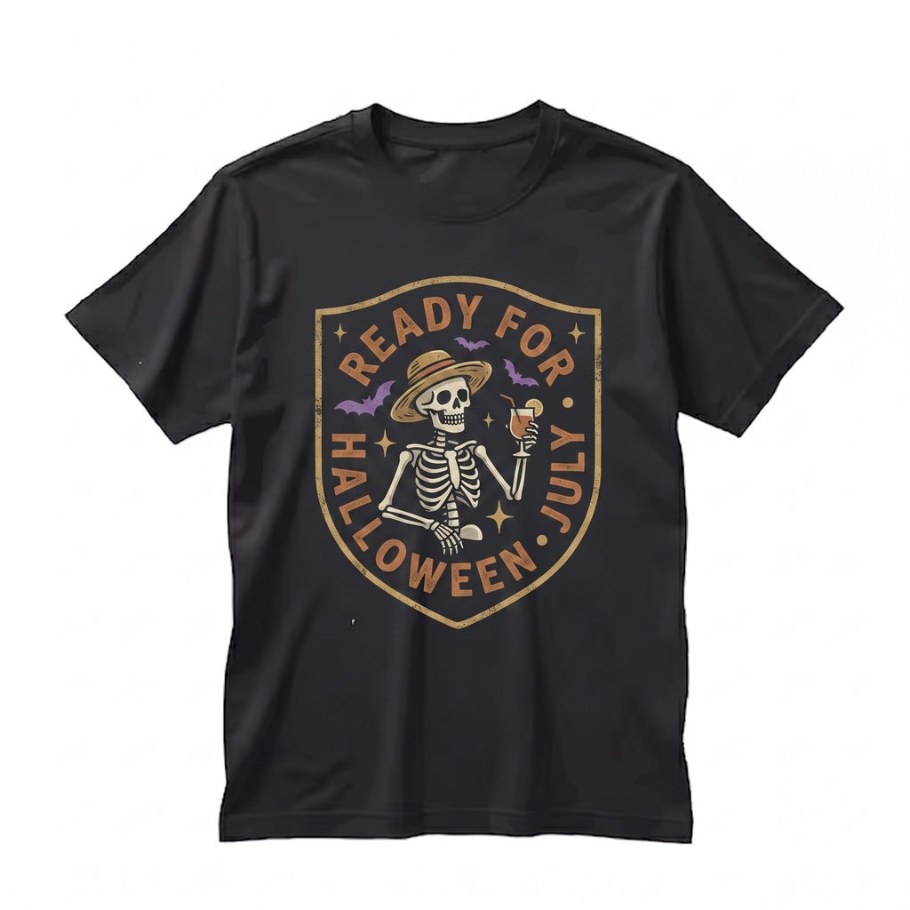Summerween Funny Drinking Skeleton Halloween In July Spooky Beach Vibes Graphic Unisex TShirt