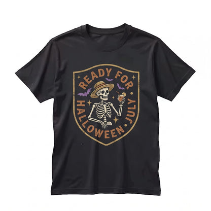 Summerween Funny Drinking Skeleton Halloween In July Spooky Beach Vibes Graphic Unisex TShirt