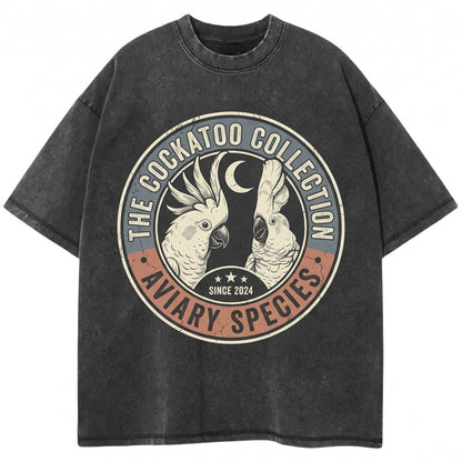 Three Umbrella Cockatoo Moon Vintage Graphic White Parrot Galaxy Exotic Bird Lover Retro Unisex TShirt