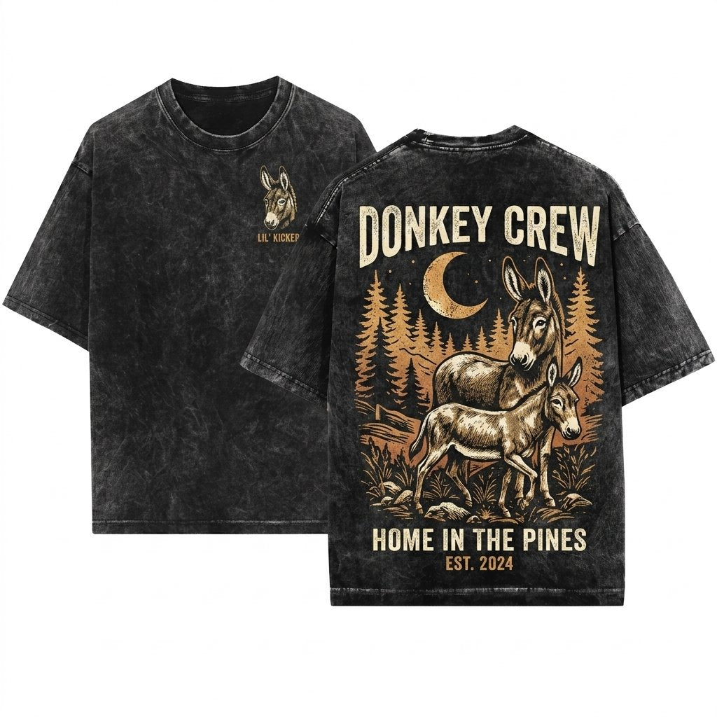Donkey in Nature Vintage Graphic Farm Animal Lover Gift 90s Forest Unisex Wash T-Shirt