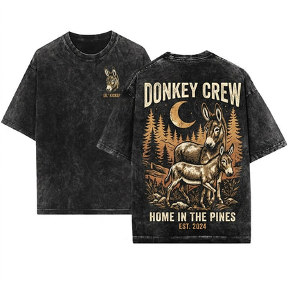 Donkey in Nature Vintage Graphic Farm Animal Lover Gift 90s Forest Unisex Wash T-Shirt