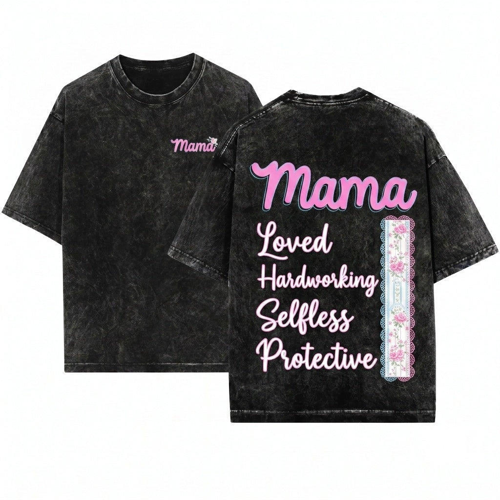 Preppy Coquette Lace Floral Stripe Bow Loved Hardworking Selfless Protective Mama Quote Mother’s Day Gift Digital PNG Unisex Wash