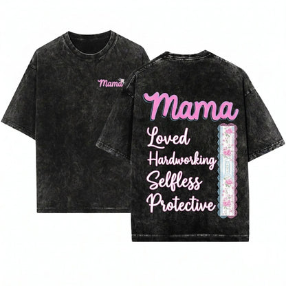 Preppy Coquette Lace Floral Stripe Bow Loved Hardworking Selfless Protective Mama Quote Mother’s Day Gift Digital PNG Unisex Wash
