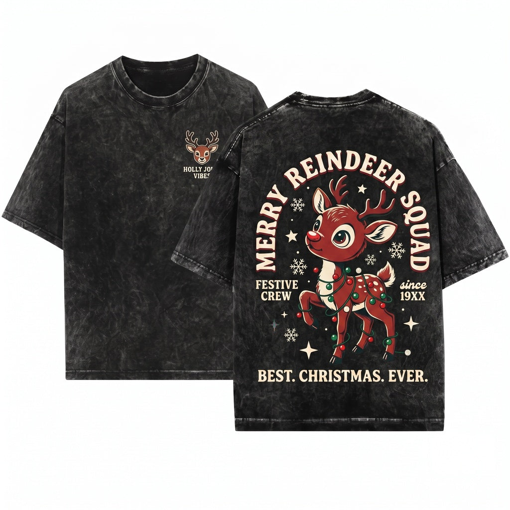 Adorable Red-Nosed Reindeer Festive Cartoon Holiday Child Gift Unisex Wash T-Shirt