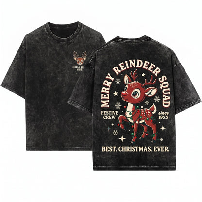 Adorable Red-Nosed Reindeer Festive Cartoon Holiday Child Gift Unisex Wash T-Shirt