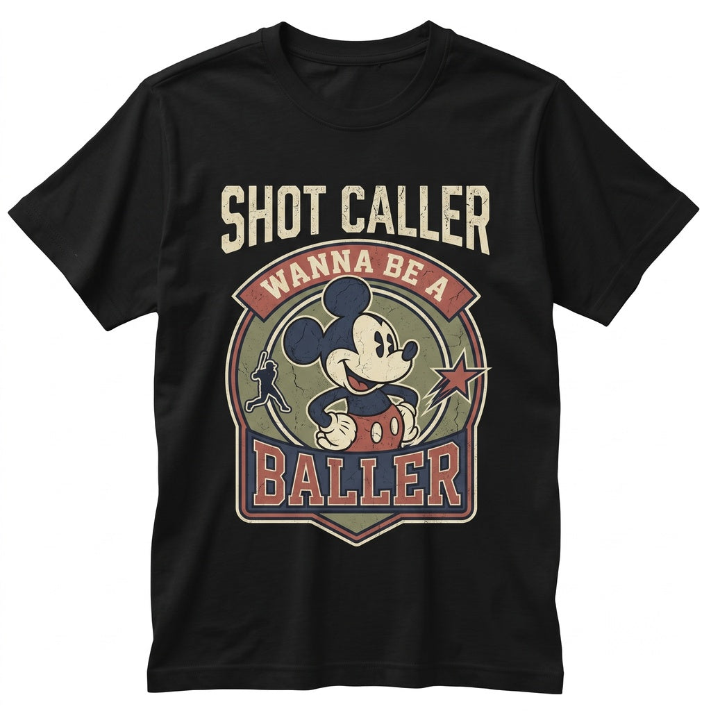 Retro Wanna Be A Baller Shot Caller Vintage Mouse Playing Baseball Graphic Apparel, Athletic Sports Gift For Dad Happy Fathers
