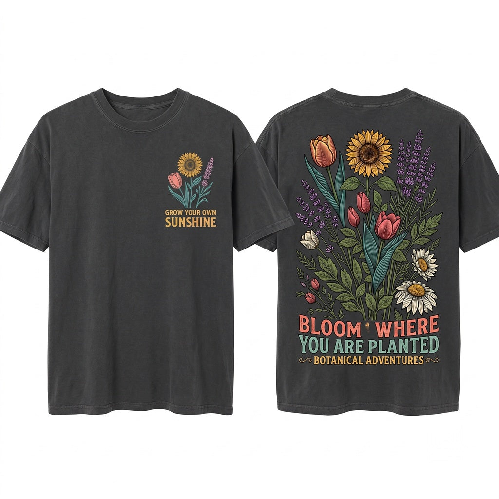 Classic Vintage Botanical Wildflower Floral Nature Minimal Garden Aesthetic Gift Unisex Wash T-Shirt