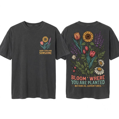 Classic Vintage Botanical Wildflower Floral Nature Minimal Garden Aesthetic Gift Unisex Wash T-Shirt