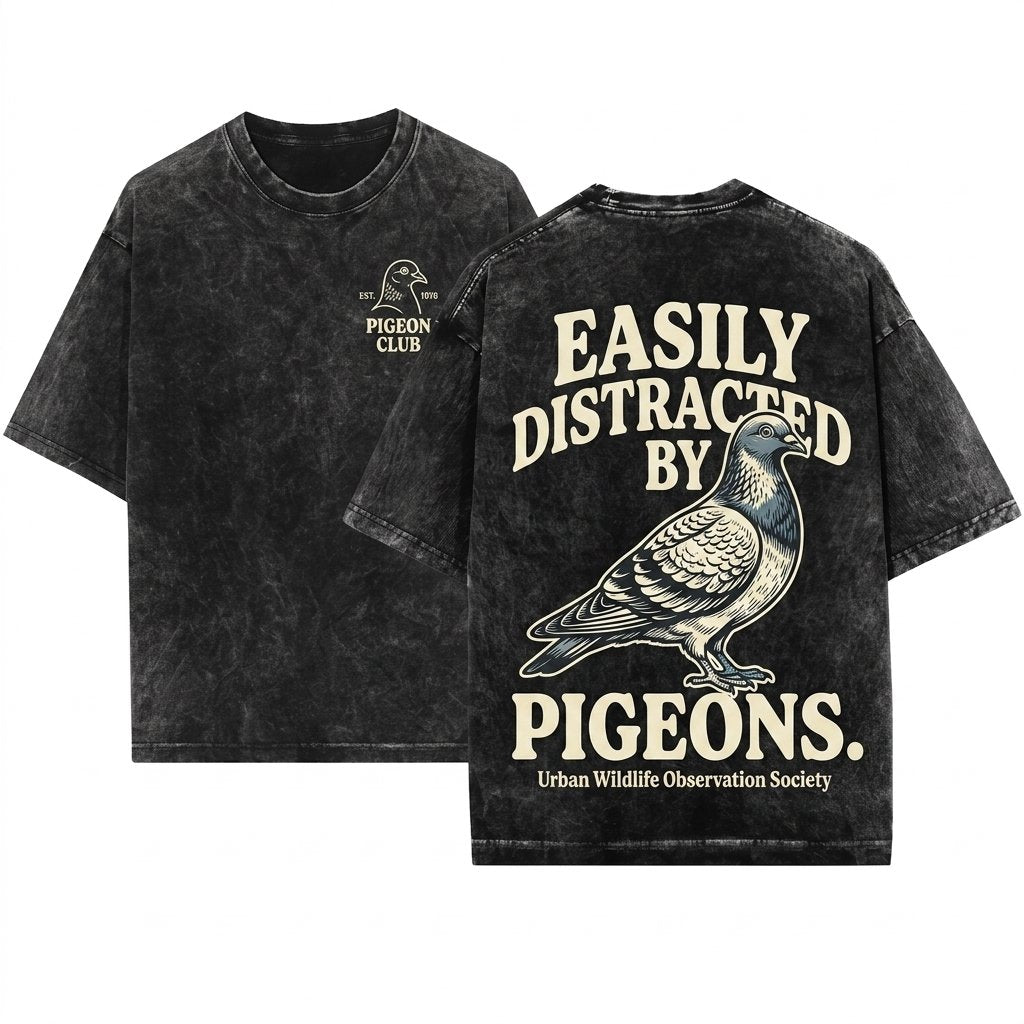 Toddler Pigeon Lover Funny Gift Easily Distracted Children Graphic Unisex Wash T-Shirt