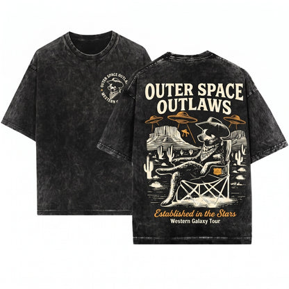 Vintage Retro Red Blue Heeler Cowboy UFO Australian Cattle Dog Mom Dad Tee Ranch Outlaw Alien Unisex Wash T-Shirt
