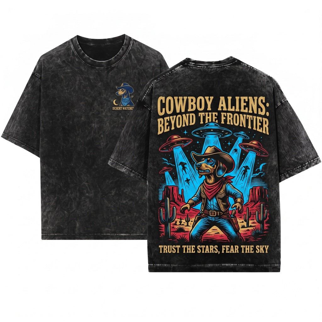 Vintage Retro Western Alien UFO Pharaoh Hound Dog Lovers Gift Unisex Wash T-Shirt