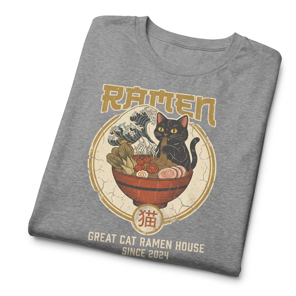 Japanese Ramen Noodle Black Cat Anime Kitty Lover Graphic Unisex TShirt