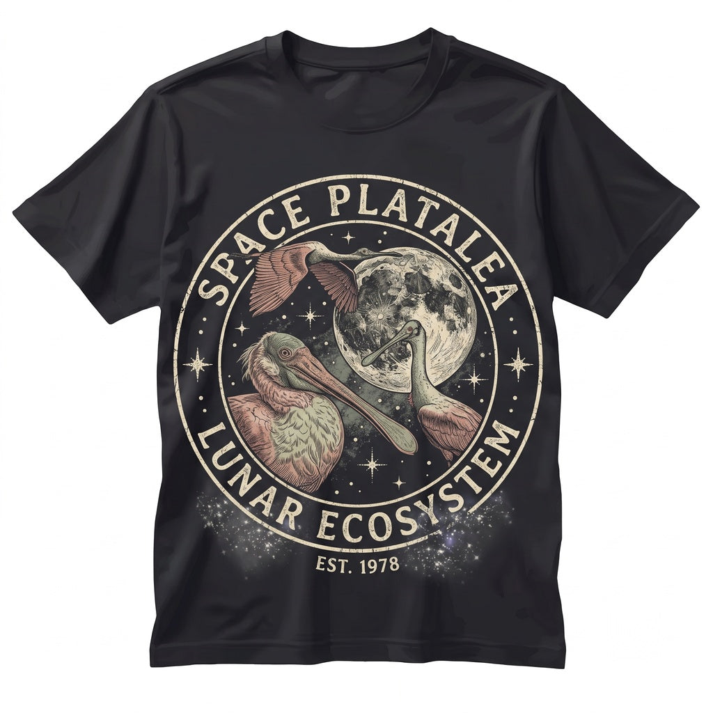 Vintage Three Roseate Spoonbill Moon Pink Bird Galaxy Retro Cosmic Graphic Birder Gift Space Animal Streetwear Unisex TShirt