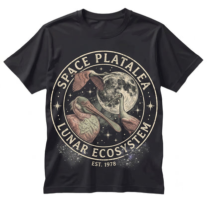 Vintage Three Roseate Spoonbill Moon Pink Bird Galaxy Retro Cosmic Graphic Birder Gift Space Animal Streetwear Unisex TShirt