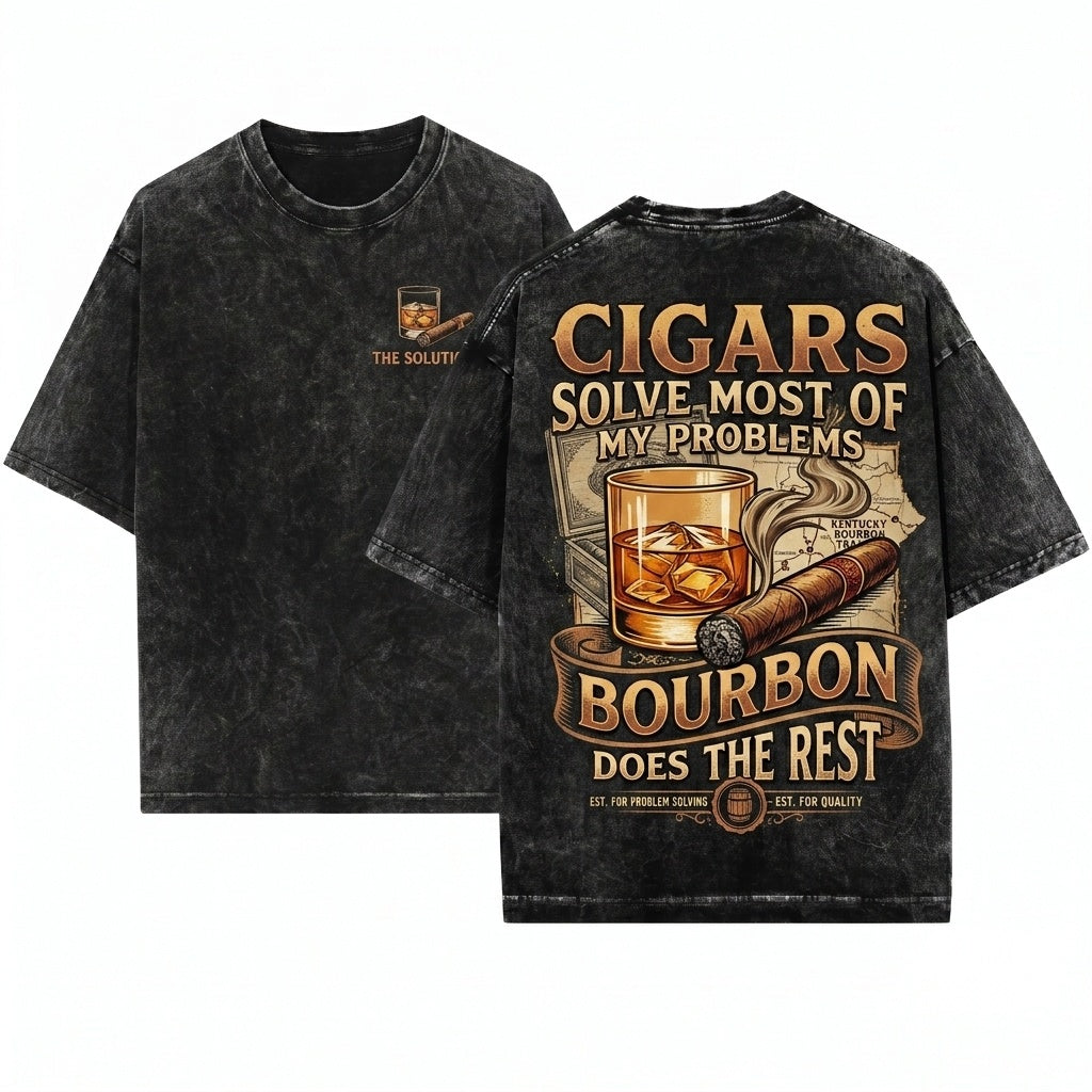 Funny Cigar Bourbon Fathers Day Husband Birthday Gift Unisex Wash T-Shirt