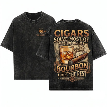 Funny Cigar Bourbon Fathers Day Husband Birthday Gift Unisex Wash T-Shirt