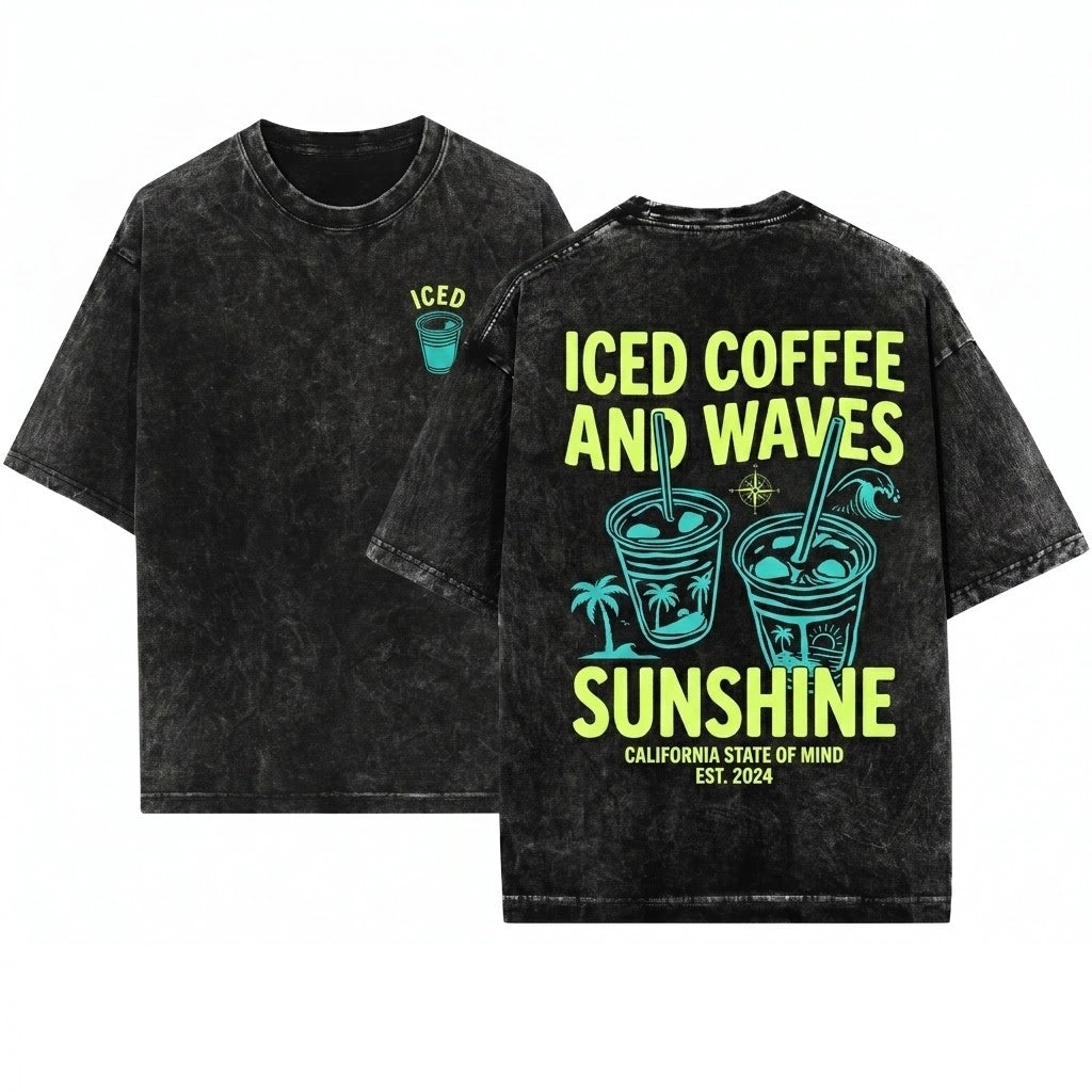 Iced Coffee Sunshine Back Design Summer Vibes Lover Gift Unisex Wash T-Shirt