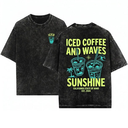 Iced Coffee Sunshine Back Design Summer Vibes Lover Gift Unisex Wash T-Shirt