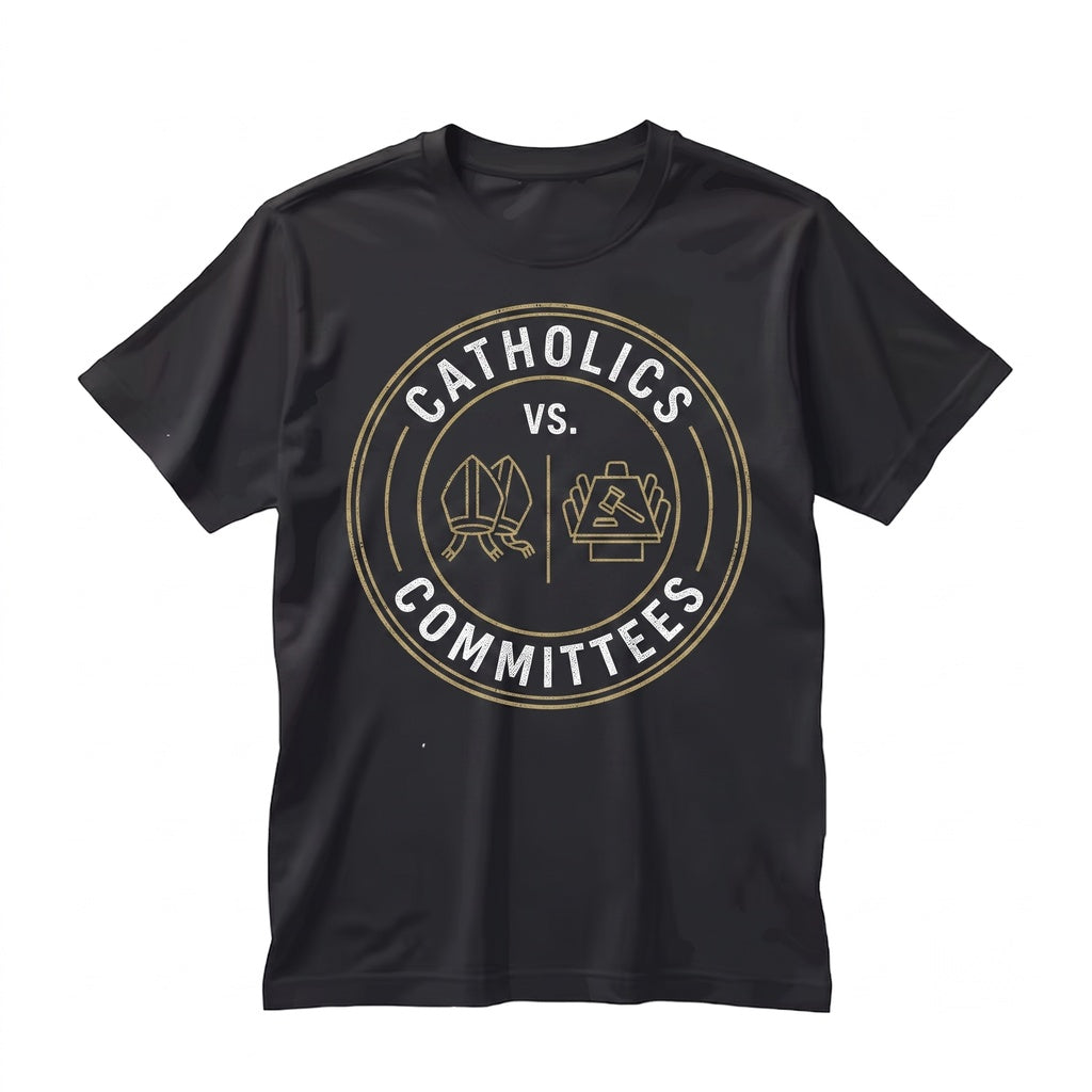 Catholics vs Committees Funny Church Humor Graphic Gift Inside Joke Unisex TShirt