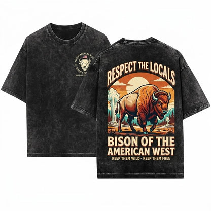 Youth Cowboy American Bison Lover Kids Gift Boys Girls Funny Children Unisex Wash T-Shirt
