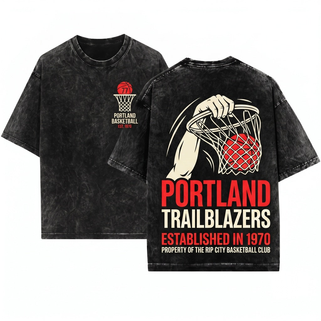 Retro Portland Basketball Streetwear Game Day Unisex Wash T-Shirt