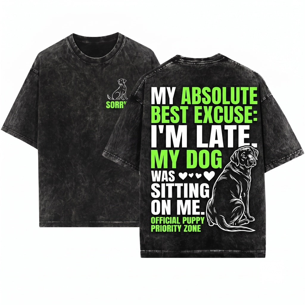 Sorry Im Late My Dog Was Sitting On Me Funny Dogs Lover Gift Puppy Owner Birthday Christmas Present Mom Dad Grandma Unisex Wash