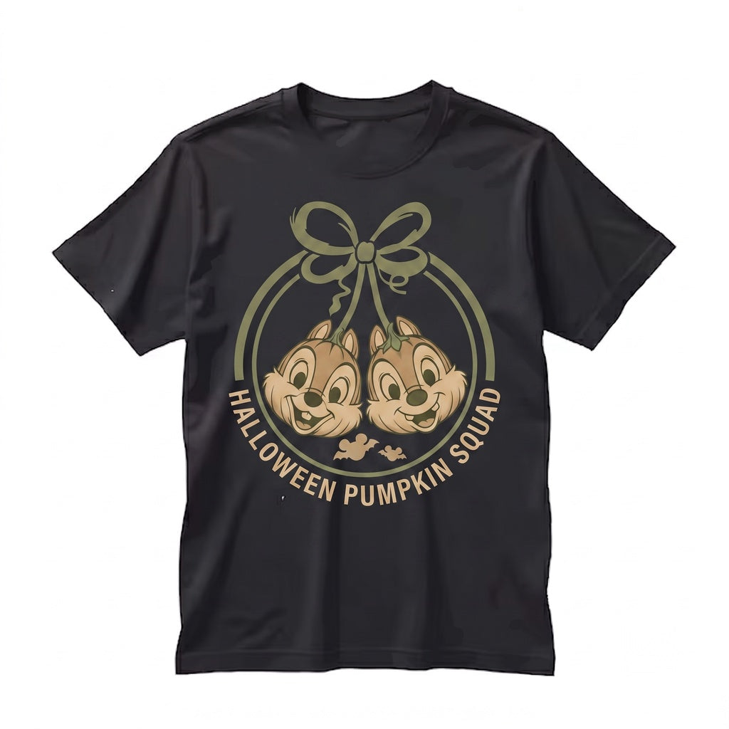 Vintage Halloween Chip Dale Pumpkin Heads Spooky Chipmunk Bow Magical Theme Park Unisex TShirt