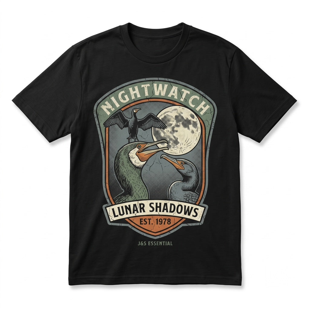 Three Cormorants Moon Coastal Seabird Graphic Birdwatcher Nature Gift Unisex TShirt
