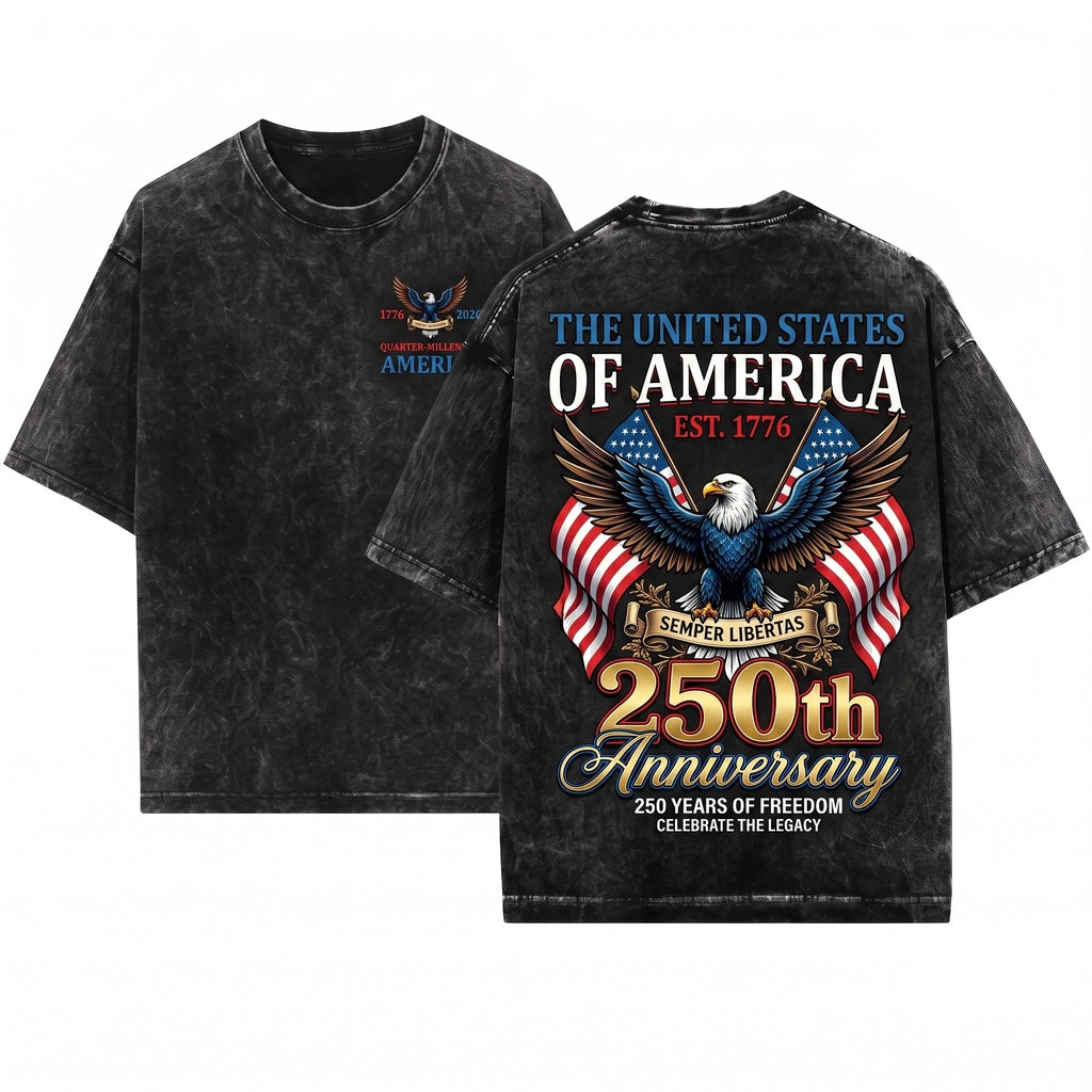 United States 250th Anniversary Distressed American 4th of July 1776 2026 Vintage Unisex Wash T-Shirt