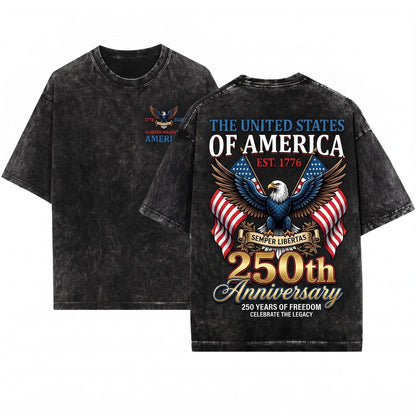 United States 250th Anniversary Distressed American 4th of July 1776 2026 Vintage Unisex Wash T-Shirt