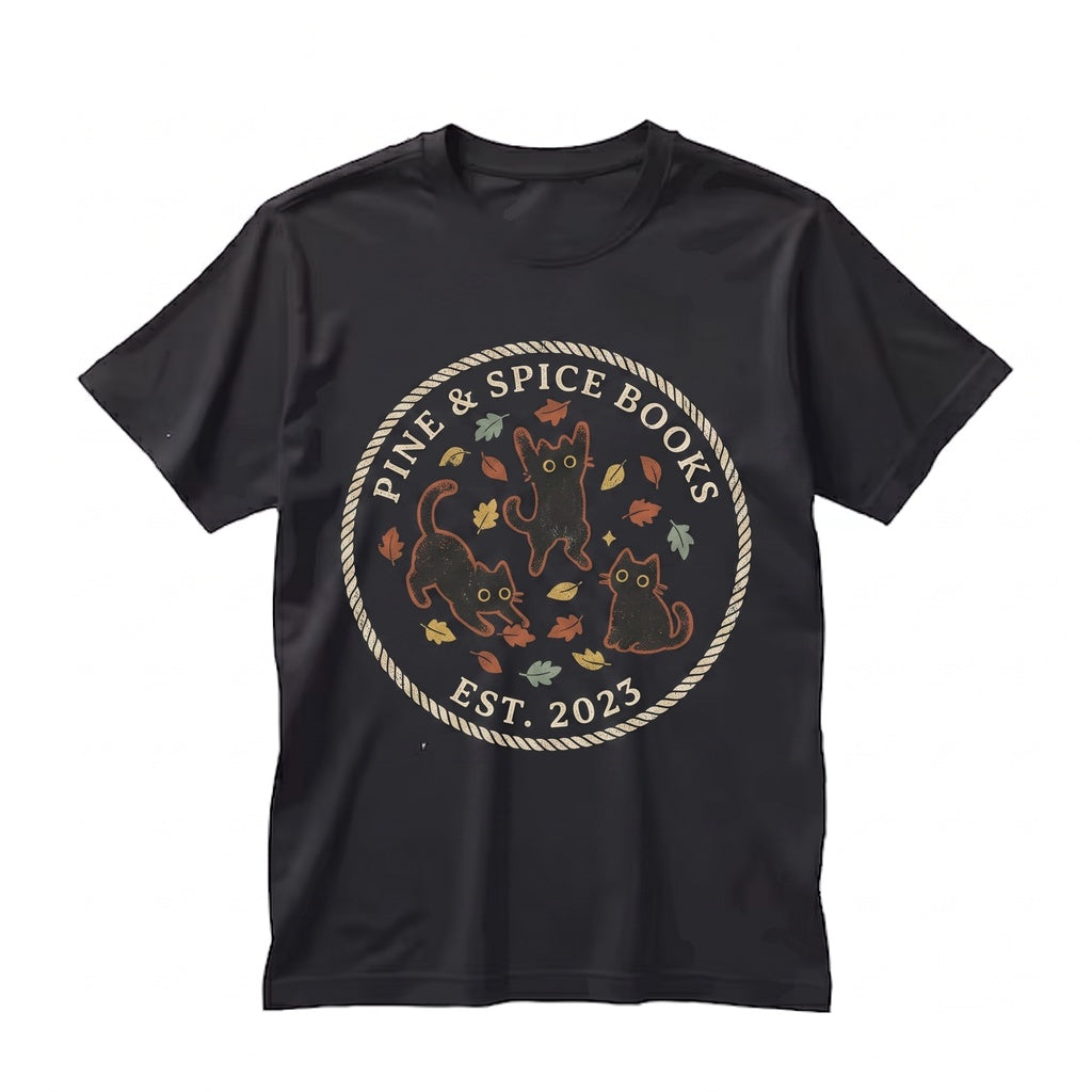 Black Cats Fall Leaves Sweatshirt Embroidered Cozy Autumn Lover Pullover Cute Halloween Gift Unisex TShirt