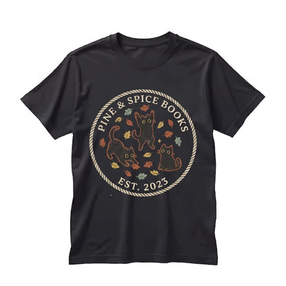 Black Cats Fall Leaves Sweatshirt Embroidered Cozy Autumn Lover Pullover Cute Halloween Gift Unisex TShirt