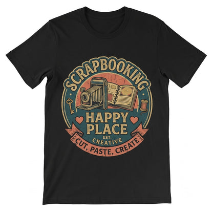 Vibrant Scrapbooking Crafting Graphic - Camera, Scissors, Glue Motif Creative Hobby Unisex TShirt