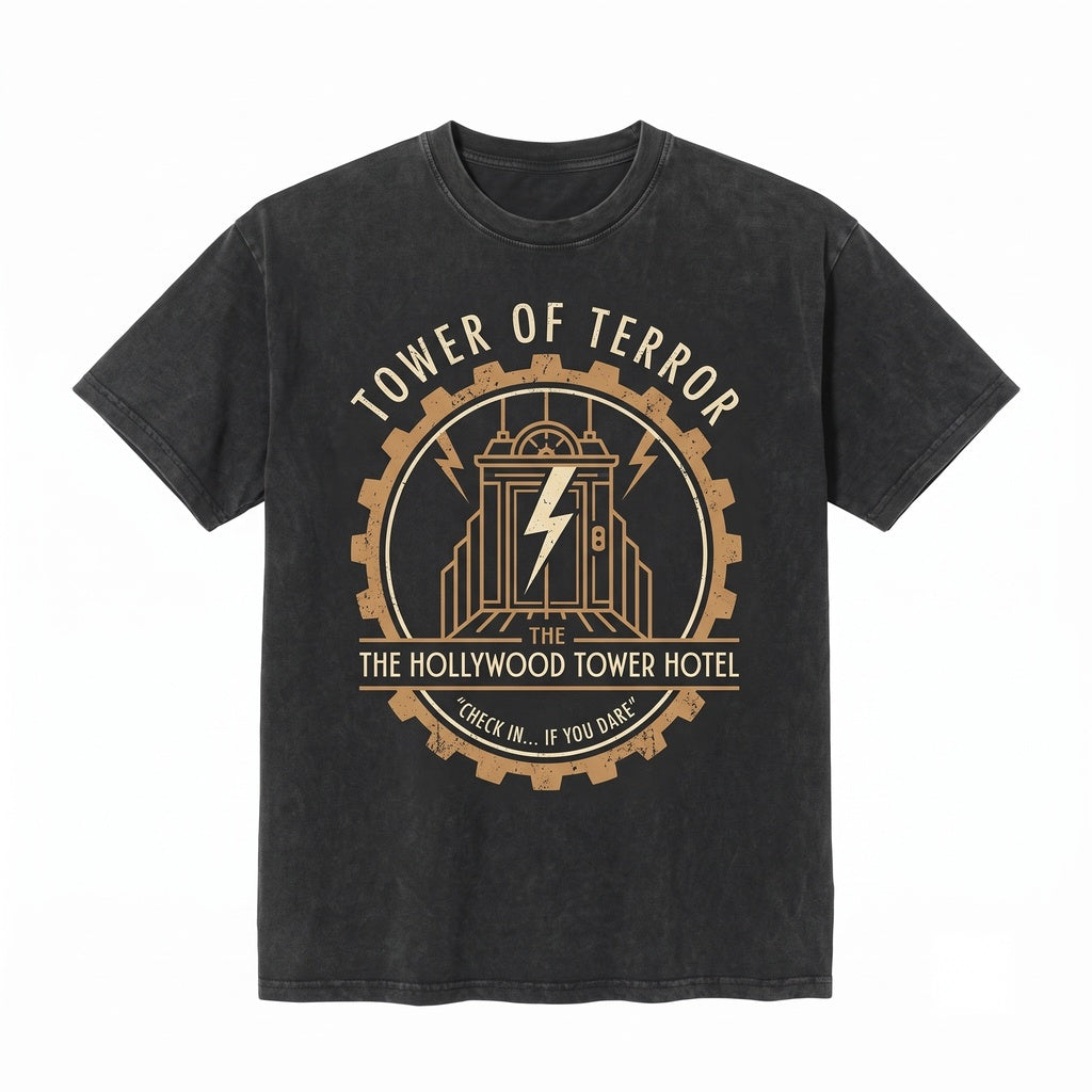 Oversized Hollywood Studios Theme Park Haunted Drop Ride Halloween Vintage Spooky Graphic Apparel Unisex TShirt