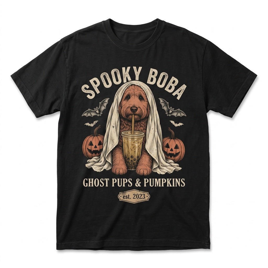 Cute Spooky Goldendoodle Halloween Ghost Boba Dog Lover Gift Unisex TShirt