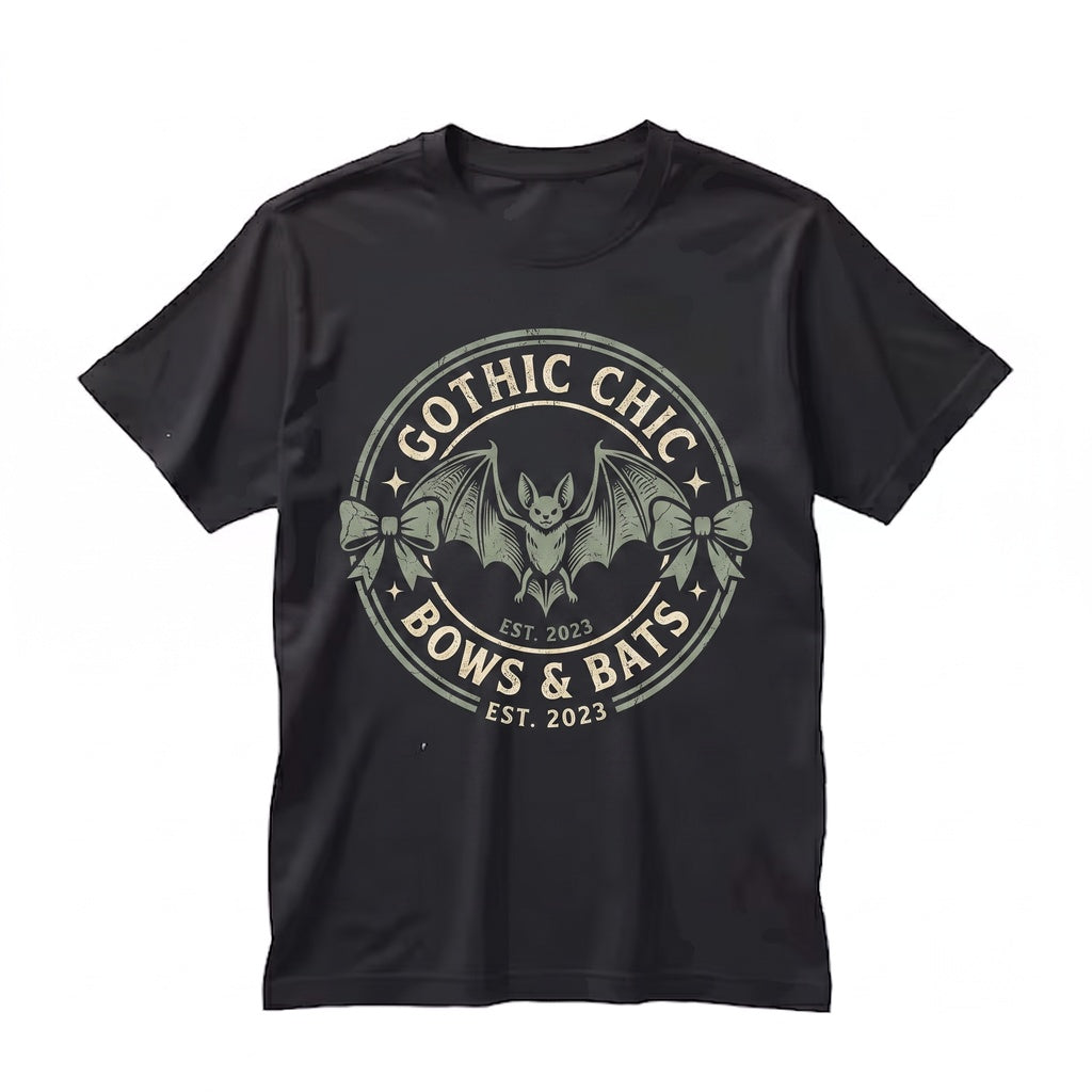 Gothic Vampire Bats Halloween Coquette Black Lace Ribbons Spooky Scary Fangs Graphic Apparel Unisex TShirt