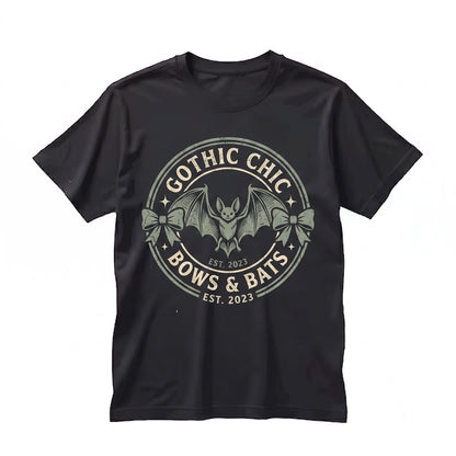 Gothic Vampire Bats Halloween Coquette Black Lace Ribbons Spooky Scary Fangs Graphic Apparel Unisex TShirt