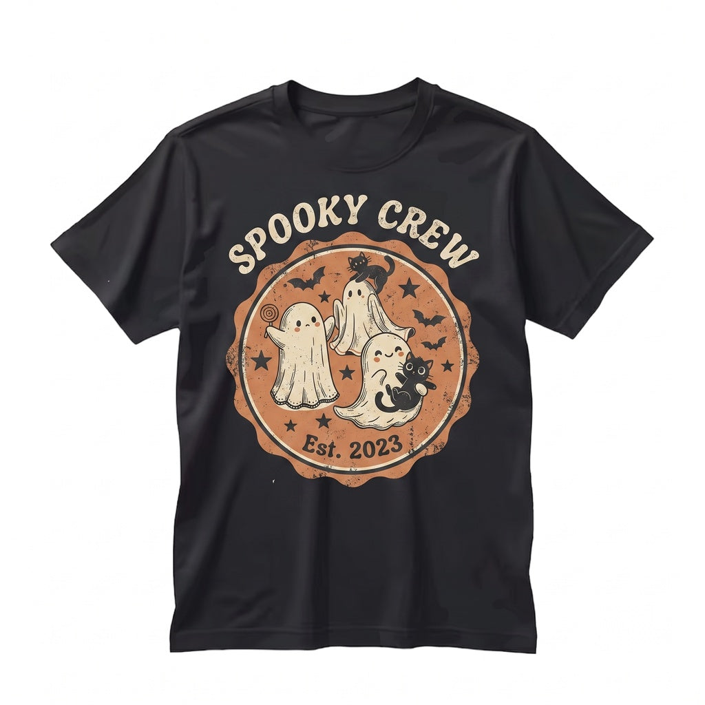 Cute Halloween Ghost with Black Cat Graphic Spooky Season Party Unisex TShirt