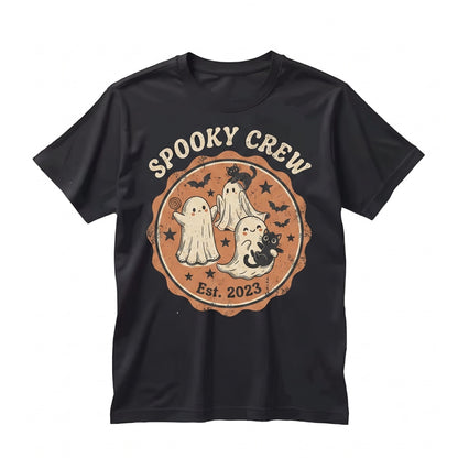 Cute Halloween Ghost with Black Cat Graphic Spooky Season Party Unisex TShirt