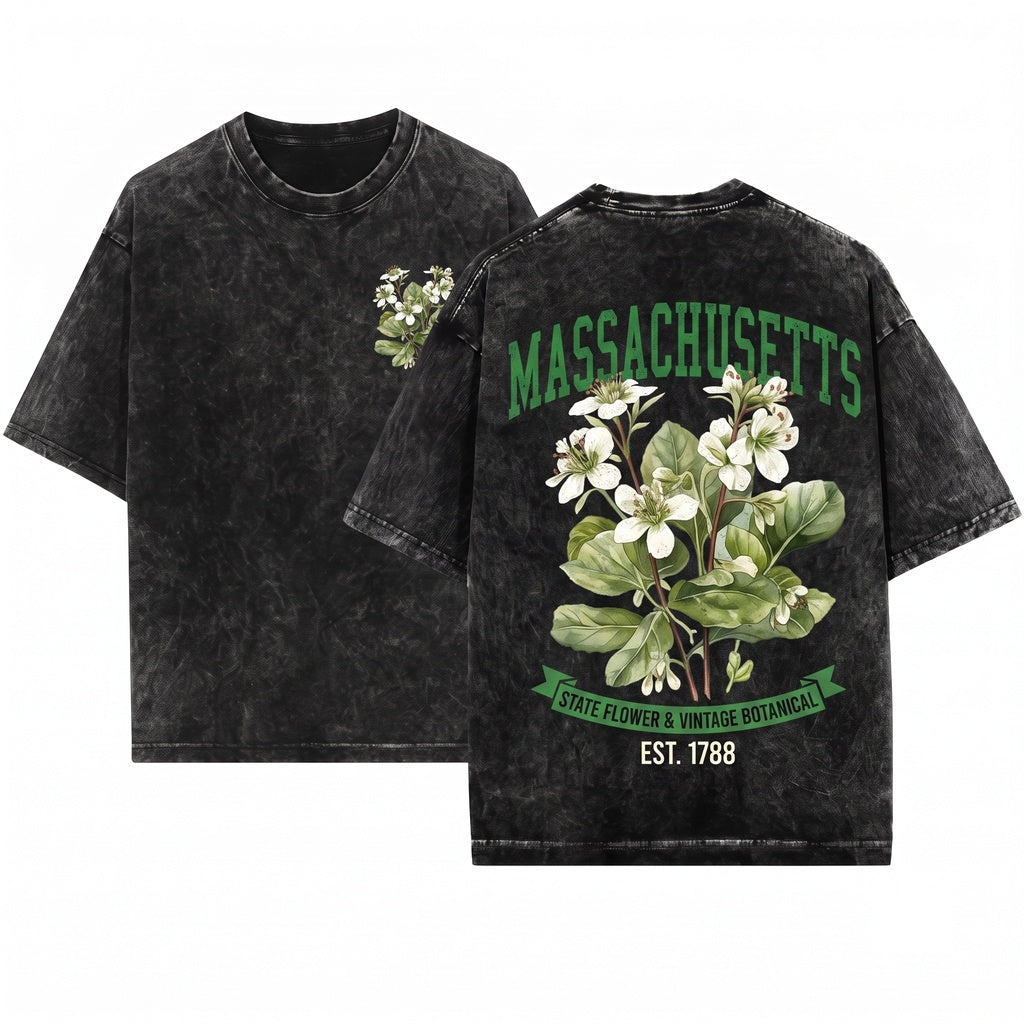 Massachusetts State Flower Botanical Gardening Travel Gift Mother Girlfriend Unisex Wash T-Shirt