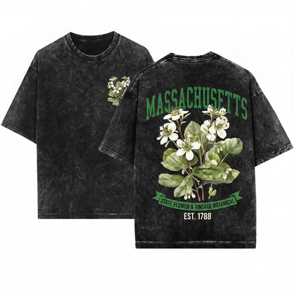 Massachusetts State Flower Botanical Gardening Travel Gift Mother Girlfriend Unisex Wash T-Shirt