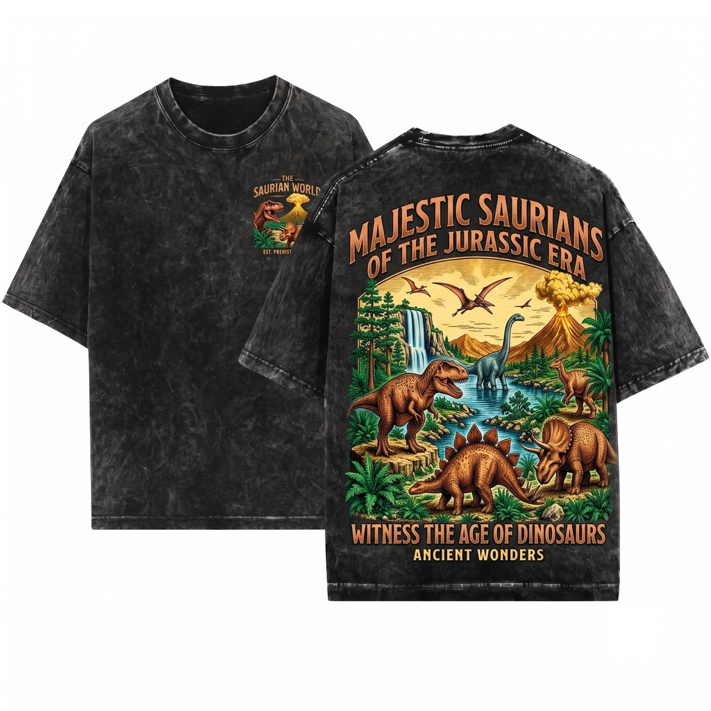 Vintage Dinosaur Landscape Graphic Jurassic Era T Rex Prehistoric Nature Retro Style Dino Gift Unisex Wash T-Shirt