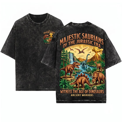 Vintage Dinosaur Landscape Graphic Jurassic Era T Rex Prehistoric Nature Retro Style Dino Gift Unisex Wash T-Shirt